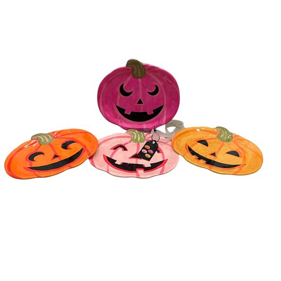 13th & Elm Halloween Pumpkin Melamine Appetizer Plates 8x7 Set of 4 BOO New - Picture 11 of 15